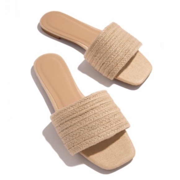 Natural Woven Strap Slides in Cream - Picture 5 of 6